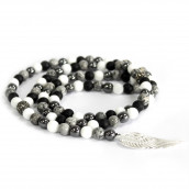 Gemstone Necklace - Angel Wing/Grey Agate - Click Image to Close